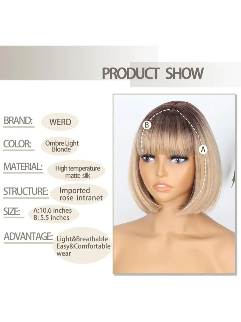 Blonde Bob Wig with Bangs | Short Ombre Dirty Blonde Hair for Women
